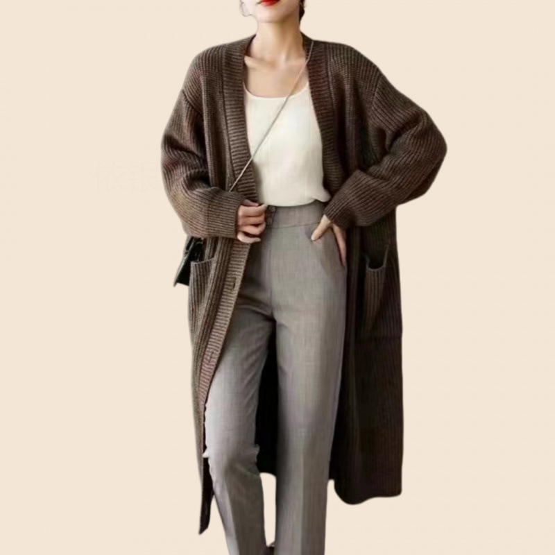 Japón ligero de lujo relajado estilo largo de punto de cachemira chaqueta de ropa de mujer otoño invierno retro suelto grueso exterior