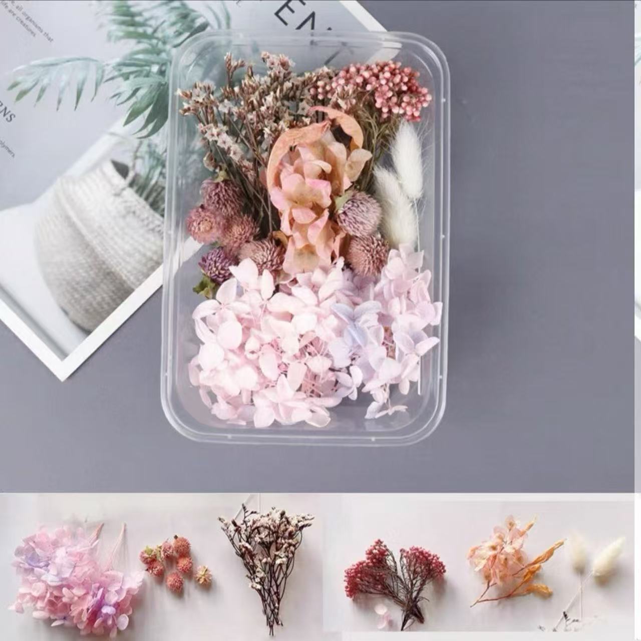 Paquete mixto de bricolaje, decoración hecha a mano, flor eterna, material de paquete de flores secas, marco de fotos de bricolaje, paquete de flores en relieve, día de la mujer