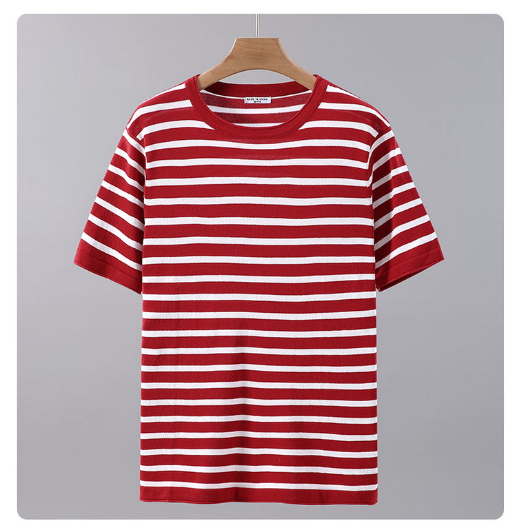 Spring/Summer American Cotton Knitted Half Sleeves Bottom Shirt for Men's Casual Stripe Short Sleeve T-shirt for Men's Trendy T-shirt_voghion.com