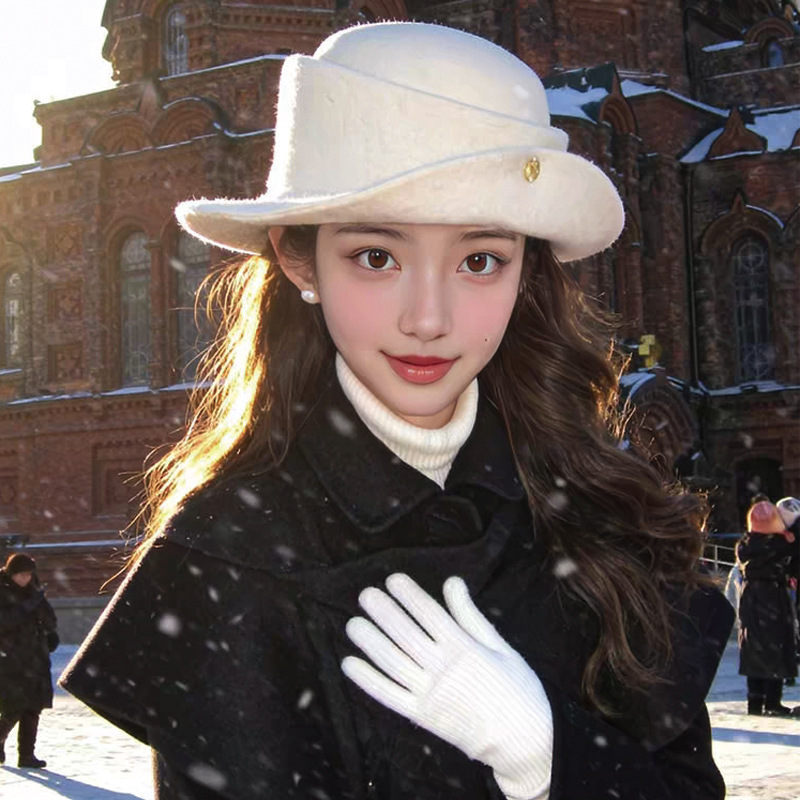 Black Hepburn-Style Wool Hat for Women, Autumn and Winter British-Style High-End Warm Versatile Equestrian Hat Black Hepburn-Style Wool Hat for Women, Autumn and Winter British-Style High-End Warm Versatile Equestrian Hat