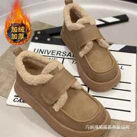 保暖四季棉鞋女秋四季加绒2025年新款魔术贴厚底外穿毛毛板鞋成年
