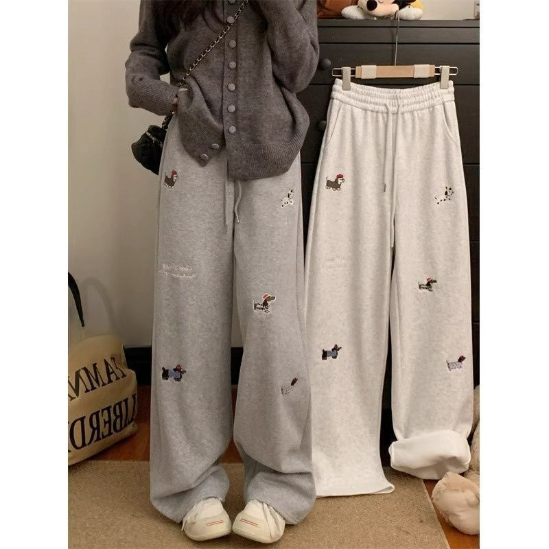 [Three-dimensional waist head] cute patch pants women's new spring and autumn American straight casual loose wide leg pants
