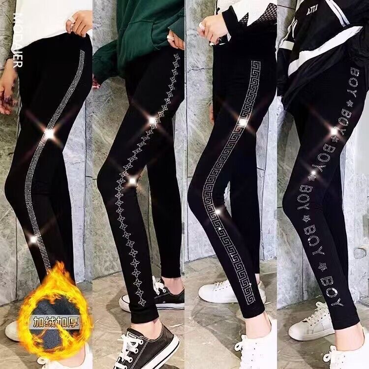 修身显瘦莫代尔打底裤夏季薄款烫钻高腰紧身裤外穿九分裤运动健身