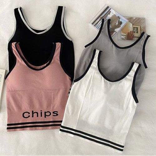 chips sports long seamless vest underwear with chest pads fashionable yoga running outer wide shoulder vest