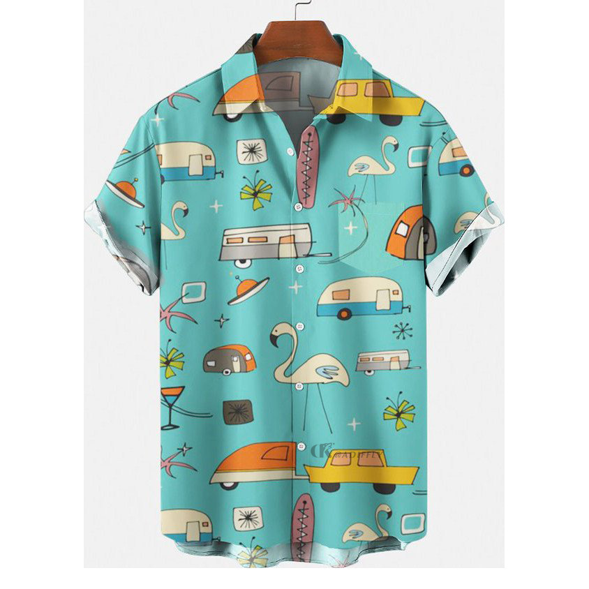 Hermosas camisas de verano de gran tamaño para hombres de estilo de Hong Kong con impresión digital, camisas casuales de manga corta, ventas directas de fábrica para hombres