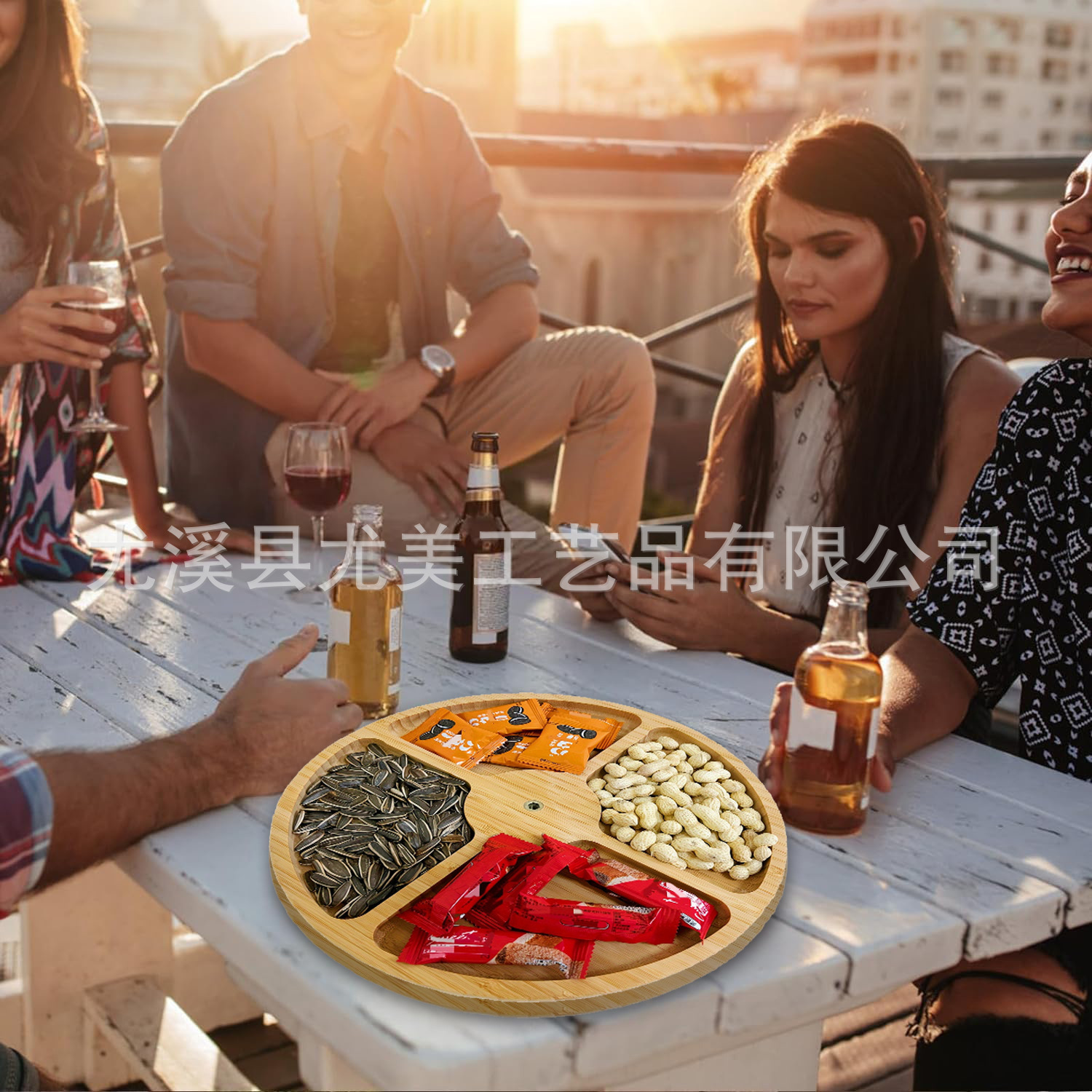 Bandeja de frutas de grano de madera, mesa de centro de la sala de estar, bocadillos domésticos de frutas secas, bandeja de dulces festivos de Año Nuevo, caja de almacenamiento de semillas de melón