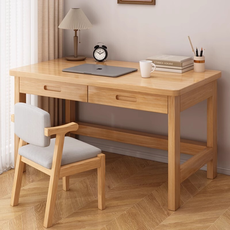 Solid Wood Desk Home Computer Desk Office Desk Bedroom Student Learning Writing Desk Simple Workbench with Drawers