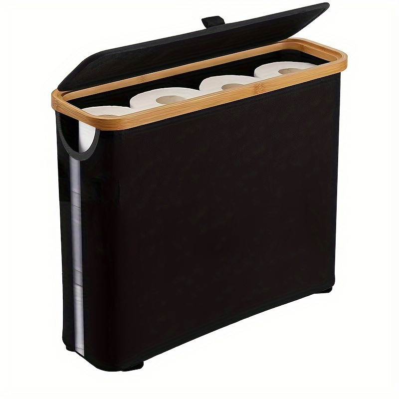 Bamboo Storage Basket Toilet Paper Holder With Lid Waterproof Visible Design For Home Garden Household Cleaning_voghion.com