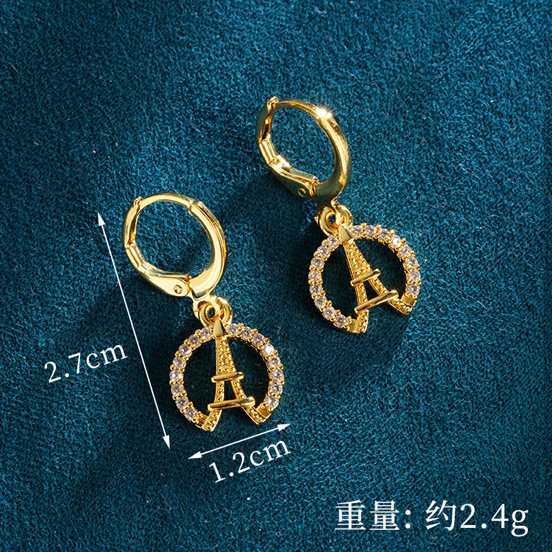 Collar de oro de arena vietnamita simple y alta sensación de aretes de la torre Eiffel lujoso ligero para mujeres no se desvanecerá el suministro de joyas