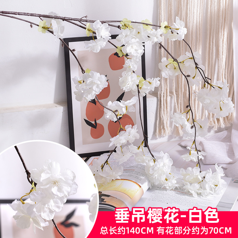 Simulación de flores de cerezo flor de plástico decoración flor falsa caña ingeniería paisajística al por mayor cifrado árbol de cerezo flores de seda de techo artificial