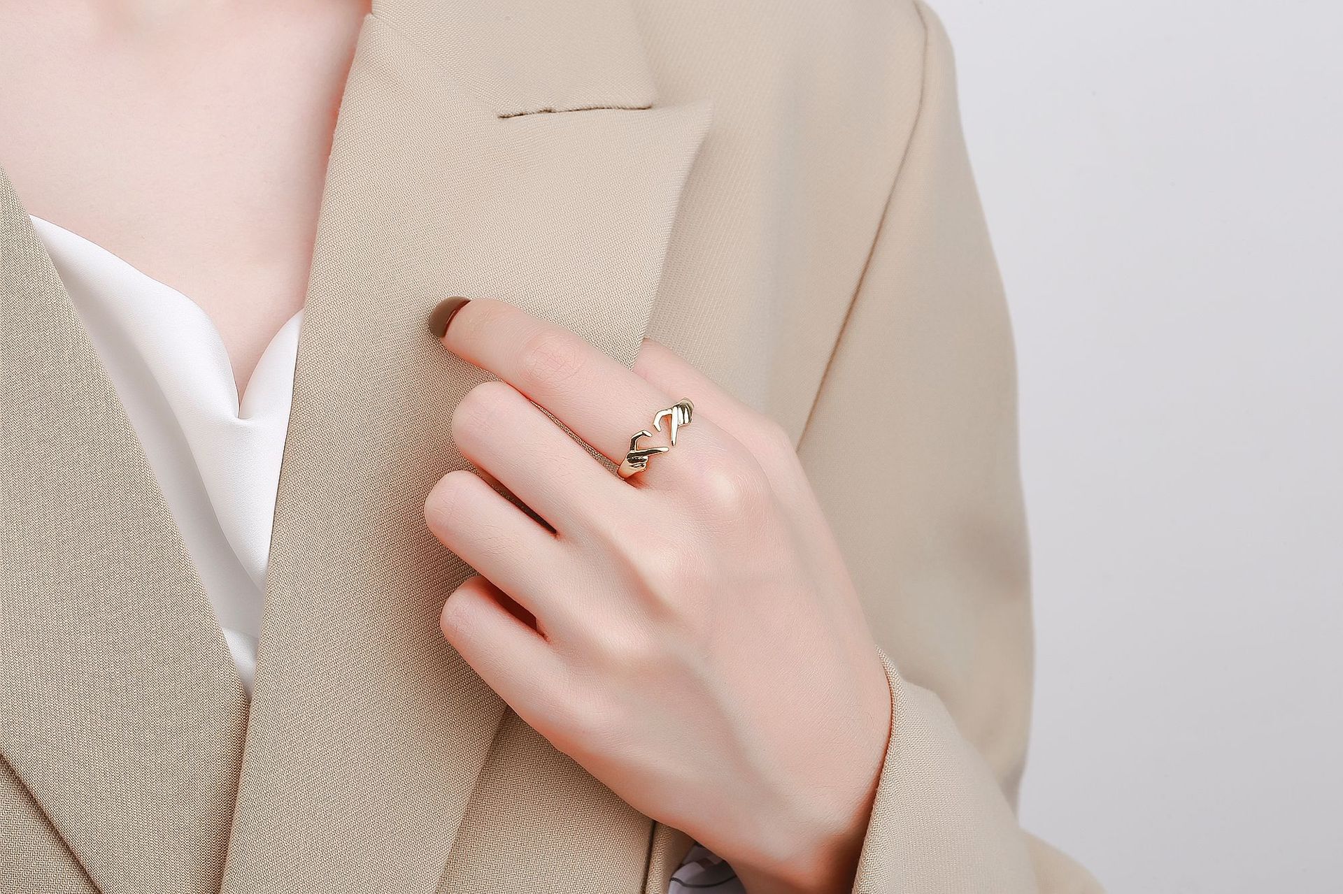 Fashion Hand Heart Shape Copper Plating Hollow Out Open Ring 1 Piece