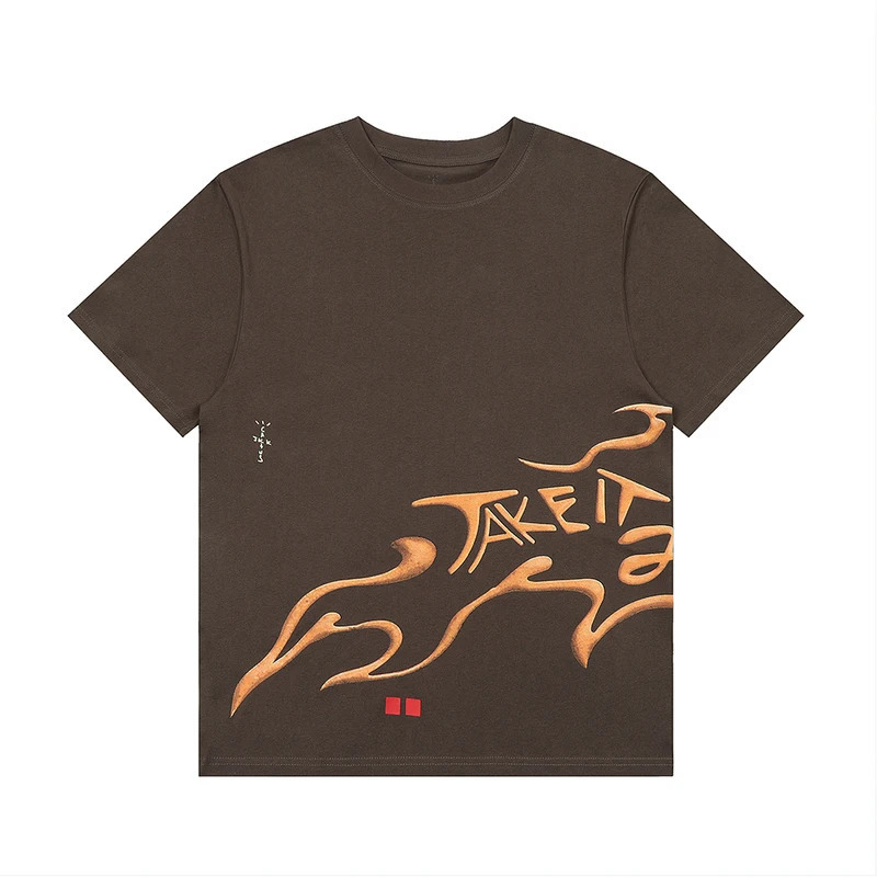 Cross-Border High-Quality Basic Printed Men's Short-Sleeved High Street Flame Man Cactus Jack Short-Sleeved Summer T-Shirt for Men Cross-Border High-Quality Basic Printed Men's Short-Sleeved High Street Flame Man Cactus Jack Short-Sleeved Summer T-Shirt for Men