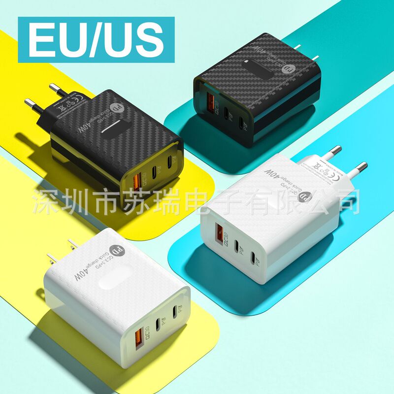 6D carbon brazing 1usb + 2PD multi-port charger mobile phone wall charging head 5v2a power adapter European gauge
