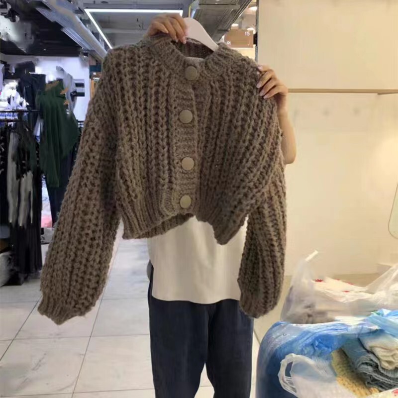 ルーズセータージャケット婦人服 2025 新しいショートレイジースタイルレトロヘビーニットカーディガントップ秋と冬|undefined