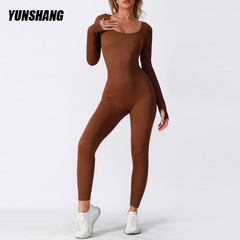 Amazon Seamless One-piece Yoga Suit Long Sleeve Long Pants Autumn/Winter Sports Fitness Suit High Elastic Abdominal Shaping Bodysuit