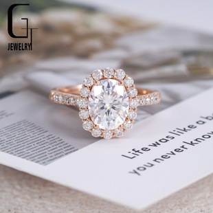 14K Gold Rose Gold Oval Moissanite 1.5 Carat Women's High-End Ring Guangzhou Source Manufacturer with Certificate