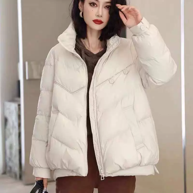 Женская одежда Jiaxing Pinghu, белый утиный пух, зимний корейский короткий пуховик большого размера, нежный женственный стиль, утепленный
