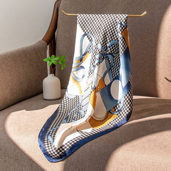 Houndstooth Printed Small Square Versatile Fashion Silk Scarf Women's Temperament Neck Protection Scarf Shawl Tie Bag for Hair