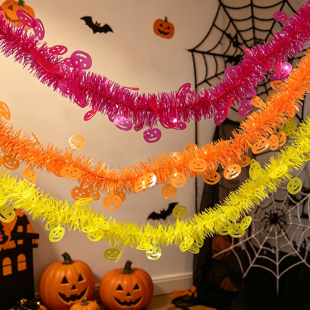 Decoración de Halloween tira fluorescente calabaza cabana embrujada atmósfera decoración fantasma calavera tira dibujo de flores
