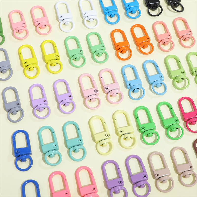 Colorful Metal Buckle Bag Keychain Small Door Buckle U-Shaped Figure-Eight Dog Buckle DIY Beaded Jewelry Phone Chain Accessories