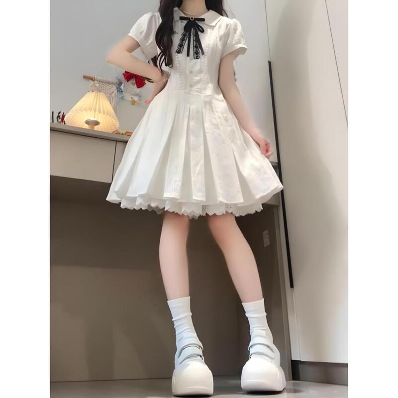 French Sweet Hottie College Style Dress for Women Summer First Love Gentle Little Princess Dress Waist Pleated Skirt