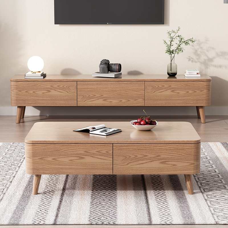 Mesa de té de madera maciza nórdica TV gabinete combinación moderna casa minimalista pequeño apartamento sala de estar madera de Fresno estilo de registro mesa de té