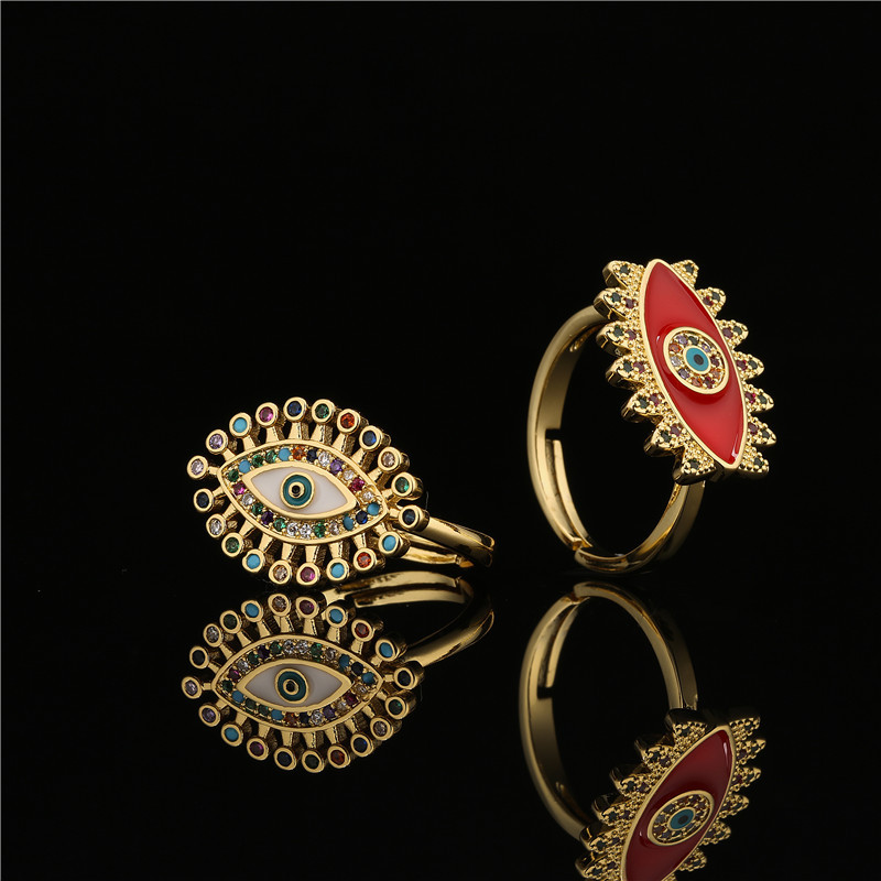 Fashion Eye Shape Colorful Zircon Micro-inlaid Copper Adjustable Ring display picture 3