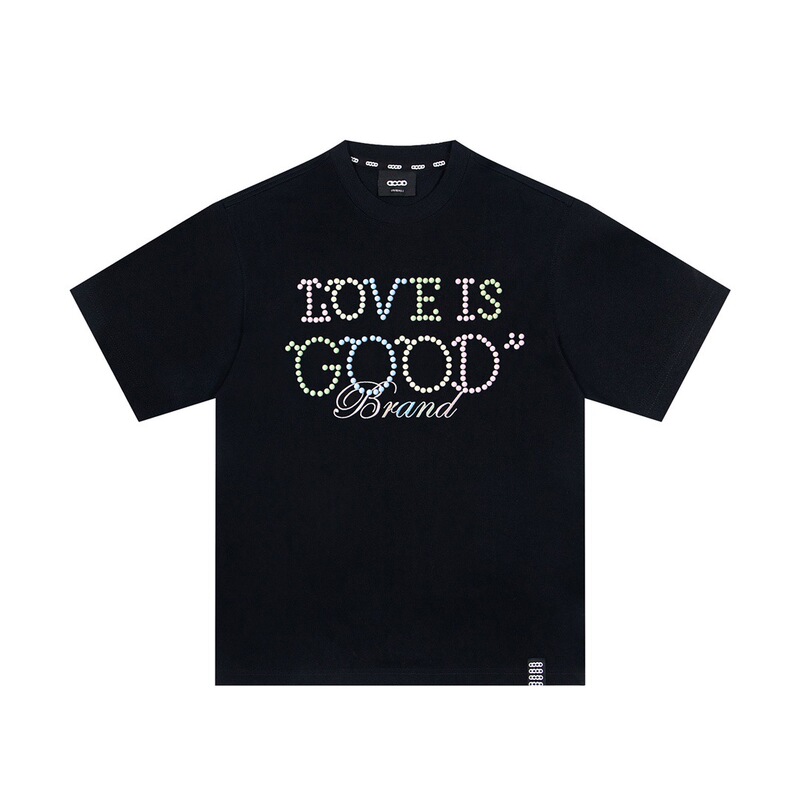 Colorful Pearl Good2025Ss Love Is Good Limited Pearl Slogan Fashion Short-Sleeved T-Shirt for Men and Women
