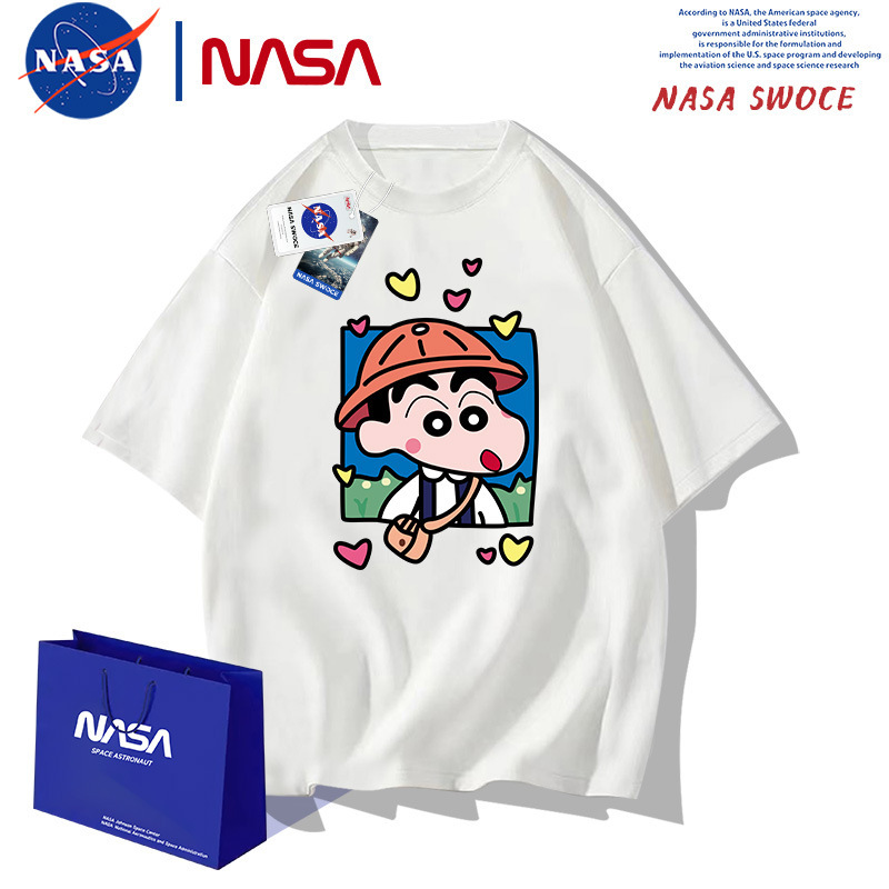 Crayon Xiaoxin love cotton short-sleeved T-shirt men's and women's summer youth fashion brand loose off-shoulder half-sleeve top