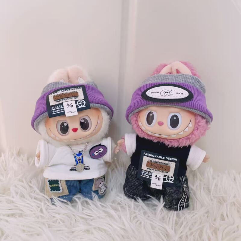 Labubu 17cm Pendant Sitting Party Doll Clothes Smoke Purple Trendy Wild T-Shirt Shorts Trendy Cool