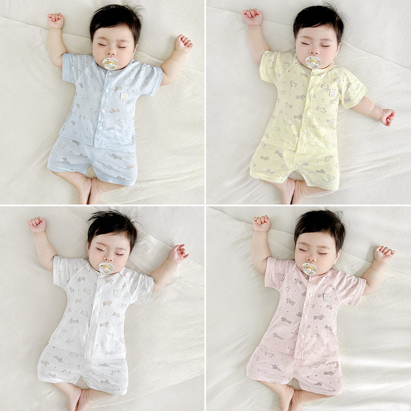 Traje de manga corta para bebé, estilo fino para niños de verano, salida dividida, niños y niñas, entrepierna abierta, ropa transpirable, ropa de verano para bebés image 1