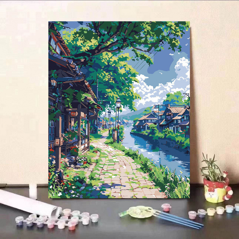 宮崎駿の夏のデジタル油絵、手描きの色付け、減圧、高価値のリビングルームの装飾絵画、ギフト|undefined