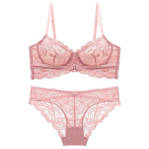 Wholesale French Sexy Lace Embroidered Bra Set Cross Strap Ultra Thin Big Breast Showing Small Underwear Bra