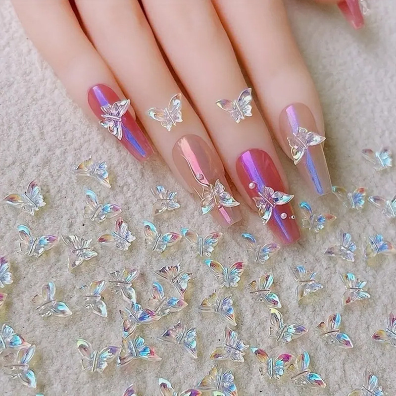 Resin aurora butterfly nail small jewelry wholesale cross-border explosions diy three-dimensional fairy small butterfly nail decoration