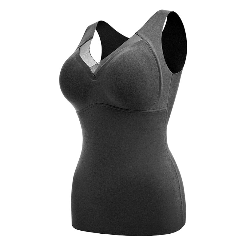 Chaleco térmico de color sólido para mujer con cuello en V con copa de una sola pieza para mujer slim fit Otoño e Invierno bottoming Thermal Top Women