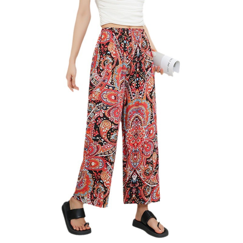 Women's Summer Cotton Silk Pajama Pants Plus Size 200 Jin 300 Jin Home Pants Artificial Cotton Loose Nine-point Wide Leg Pants