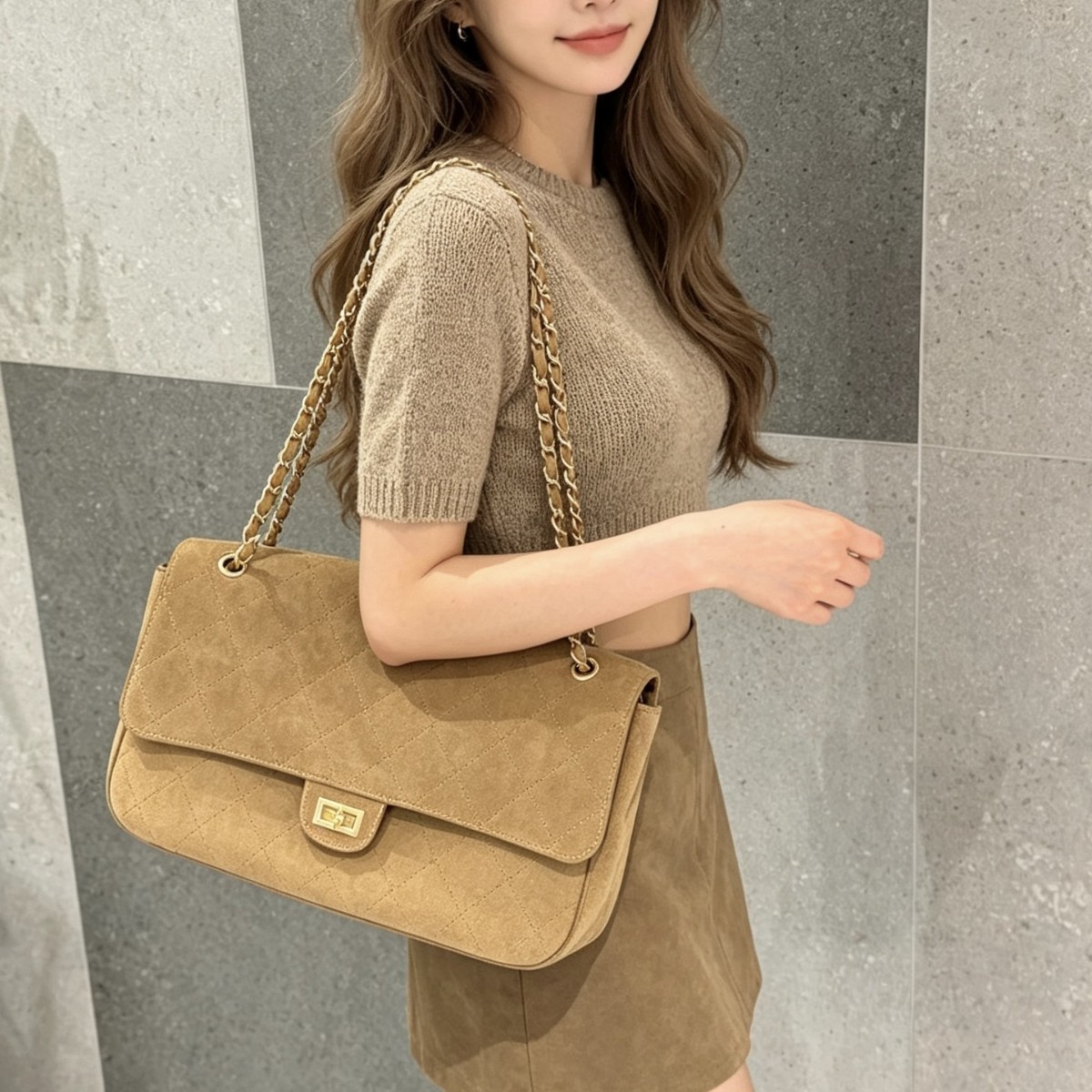 2026 new model, same style as popular online, frosted cowhide, Chanel-inspired chain hobo underarm bag, large-capacity commuter shoulder bag