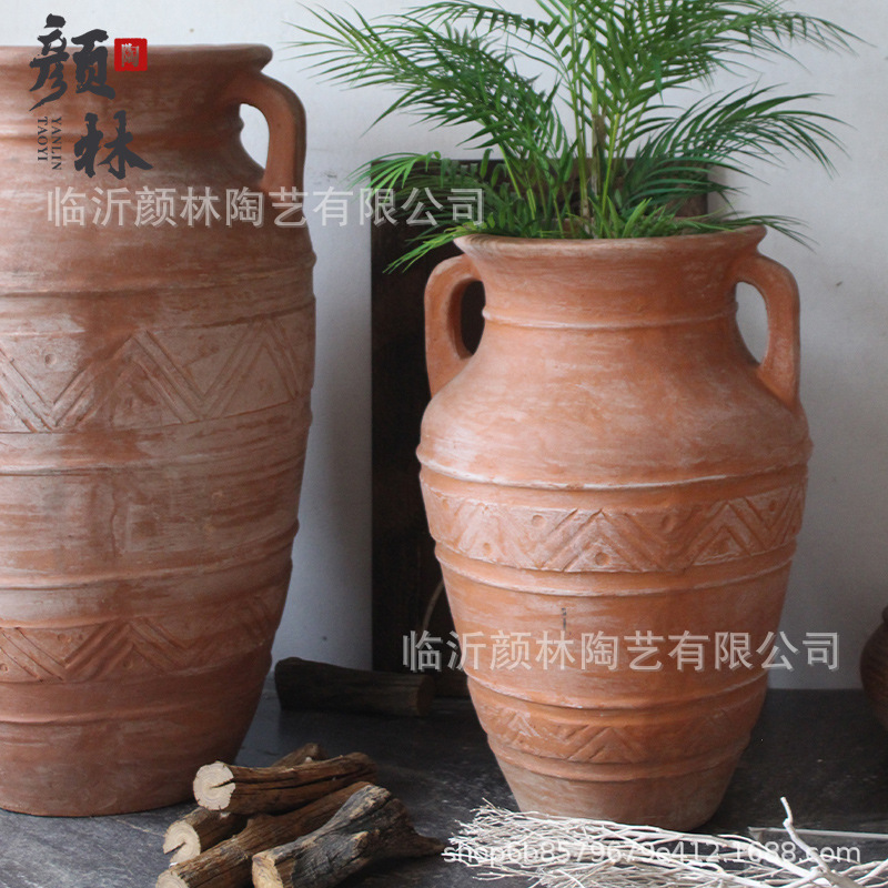 Hacer viejos paisajes vasijas de cerámica gran tamaño jardín decoración de la olla de cerámica hecha a mano tierra cerámica roja antiguo cerámica roja super grande