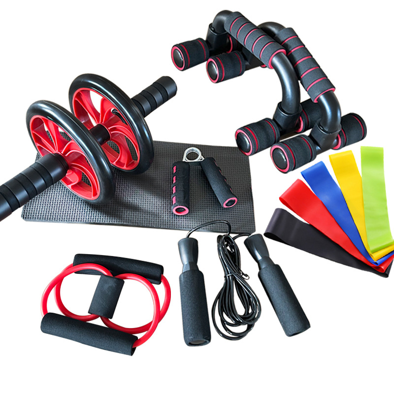 Cross-Border Abdominal Fitness Wheel Seven-Piece Set Grip Strength Push-Up Bracket Abdominal Fitness Wheel Combination Set for Home Fitness