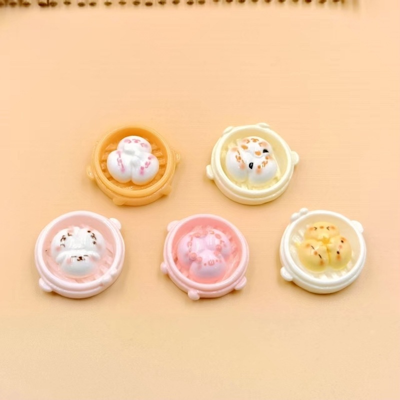 卡通动物蒸笼馒头树脂配件仿真食玩奶油胶diy发夹装饰过家玩具|undefined