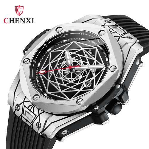 CHENXI cross-border live broadcast men's watch manufacturer waterproof luminous fashion calendar prismatic rivet line watch