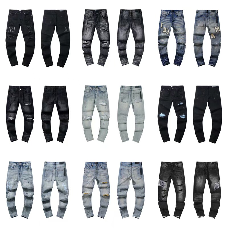 2024 Spring/Summer New A@Mi Ripped Patch Rhinestone Embroidery Casual Jeans Unisex Cross-Border Wholesale