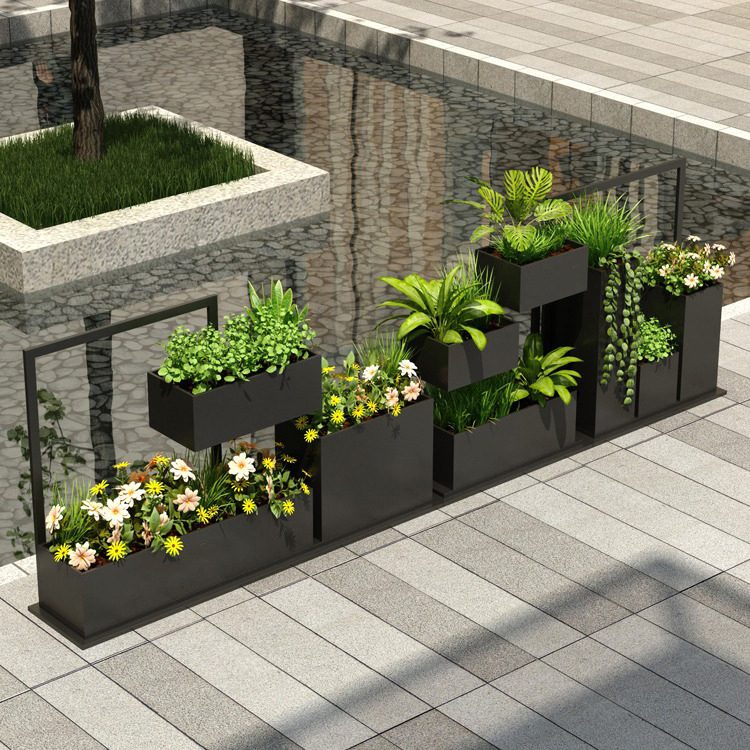 Caja de plantas verdes de hierro forjado al aire libre combinación de bonsai rack rack de flores idílico ranura de flores suelo valla de carretera municipal rack de flores image 4