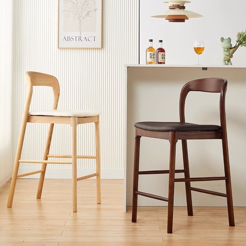 Nordic Solid Wood Bar Chair Modern Simple Home High-Back Stool Bar Milk Tea Shop Front Desk Reception Soft Chair