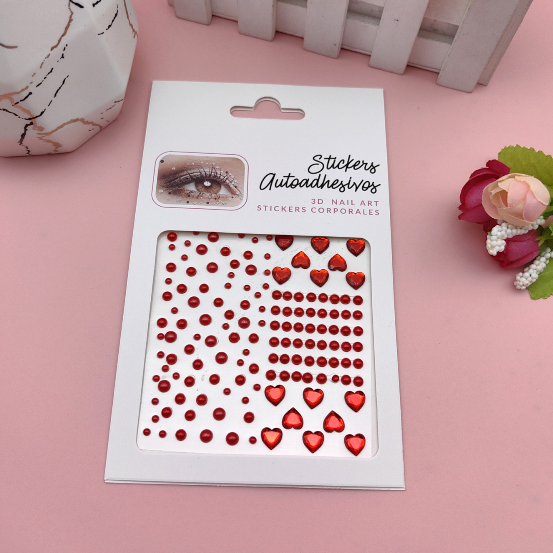 Pegatinas para maquillaje de ojos, pegatinas de diamantes de imitación para ojos, decoración facial, accesorios de maquillaje de perlas para diario, pegatinas de diamantes de imitación para escenario infantil, venta al por mayor en stock.