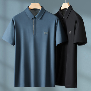 Ice Silk Short-Sleeved Lapel Polo Shirt Plus Fat Plus Size 2025 Summer Accessible Luxury Men's Business Short-Sleeved T-Shirt