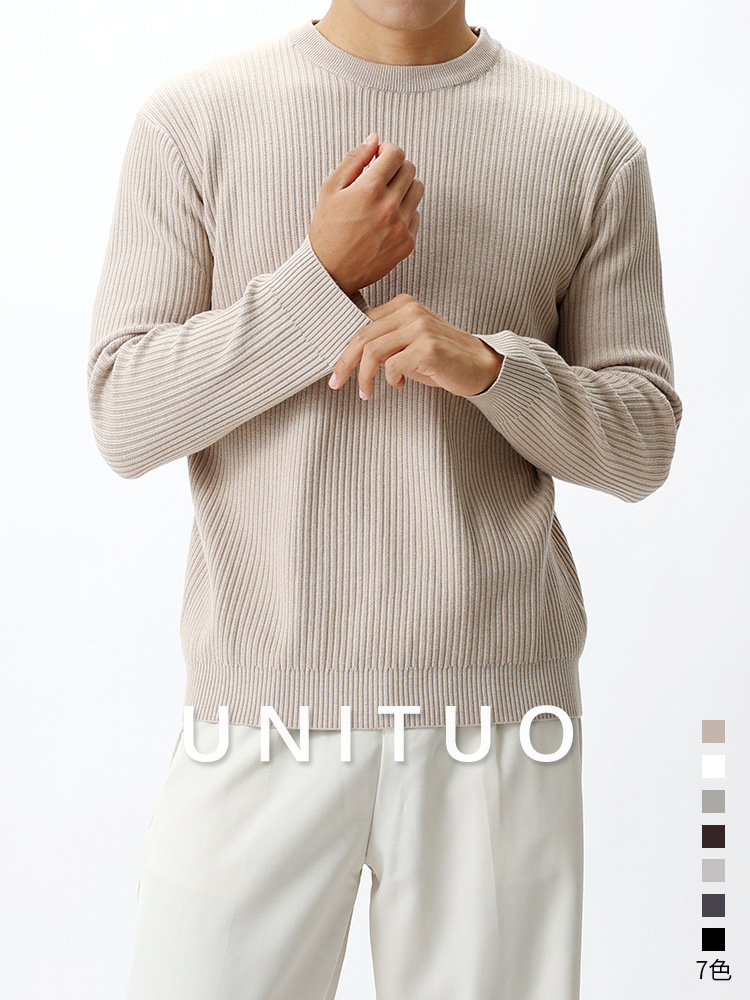 Hombre otoño invierno lujoso lujoso suéter de punto perezoso estilo de hombre de alto nivel de cuello redondo de manga larga camiseta de base de color sólido para hombres