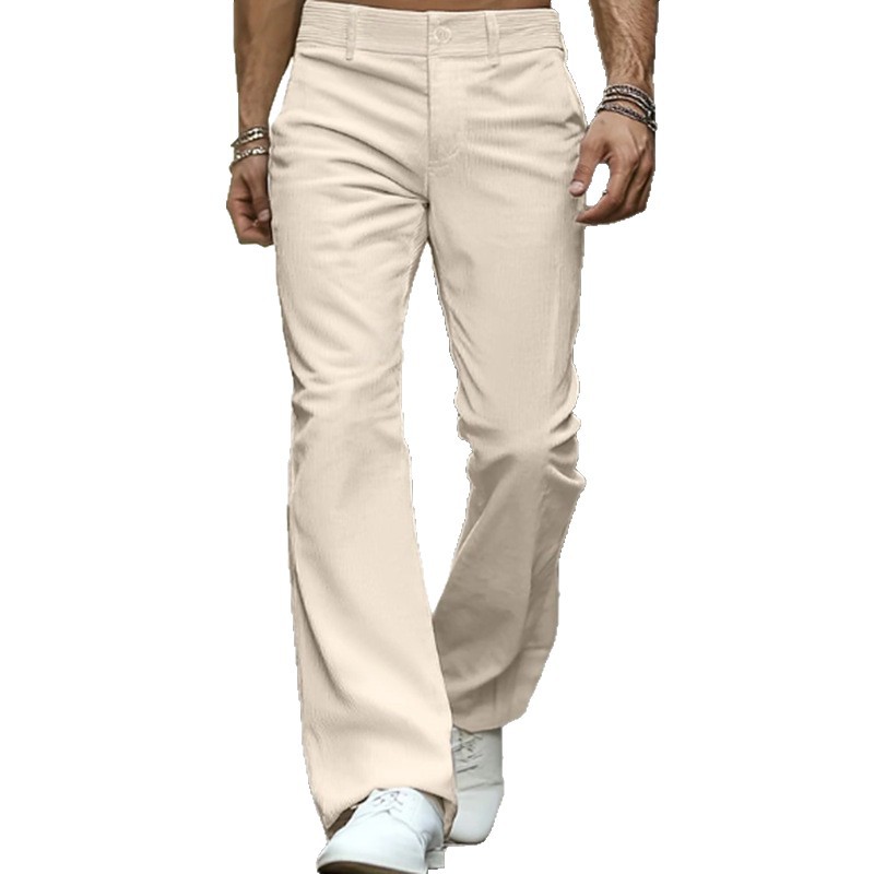 Men's Corduroy Dress Pants - Slim Fit, Flared Hem & Multi-Pocket Design For Streetwear & Daily Wear (White, Army Green, Khaki, Brown)_voghion.com