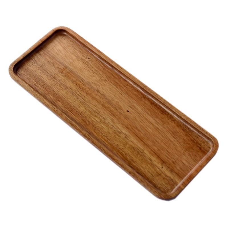 Bandeja rectangular de madera maciza de acacia, bandeja redonda, bandeja de té japonesa, plato para huesos, bandeja para postres y frutas, plato de madera para pasteles.