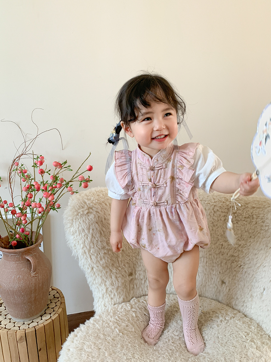 Ropa de bebé de fibra de caña de azúcar cuidadosamente seleccionada, pelele para bebé, estilo nuevo de verano 2024, traje de gateo para niños, pelele para niñas, ropa de paseo para bebé